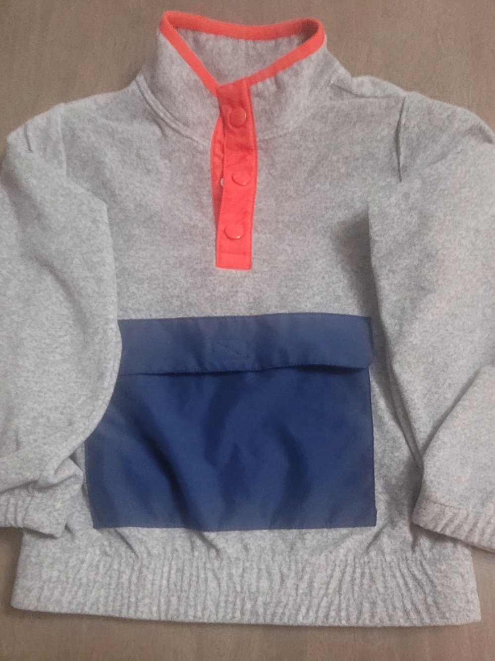Carter's Gray Fleece Zip Pullover with Navy Pocket and Red Trim